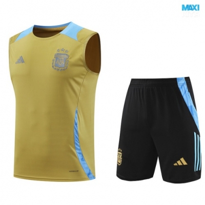 Camiseta futbol Entrenamiento Sin Mangas Argentina + Pantalón Corto 2024/25 amarillo