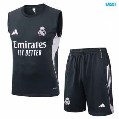 Camiseta futbol Entrenamiento Sin Mangas Real Madrid + Pantalón Corto 2025/26 Gris oscuro/Blanco
