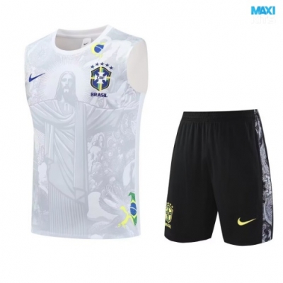 Camiseta futbol Entrenamiento Sin Mangas Brasil Niño + Pantalón Corto 2025/26 Blanco/negro