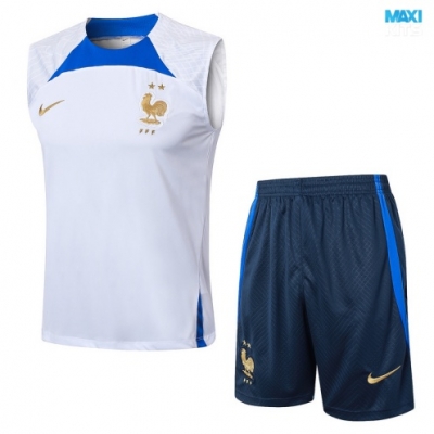 Camiseta futbol Entrenamiento Sin Mangas Francia + Pantalón Corto 2024/25 Blanco