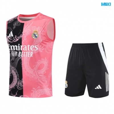 Camiseta futbol Entrenamiento Sin Mangas Real Madrid + Pantalón Corto 2025/26 Rosa/negro/Blanco