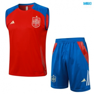 Camiseta futbol Entrenamiento Sin Mangas España + Pantalón Corto 2024/25 rojo