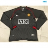 Camiseta futbol Retro Manchester United Camiseta futbol Manga Larga Negro 2007-08