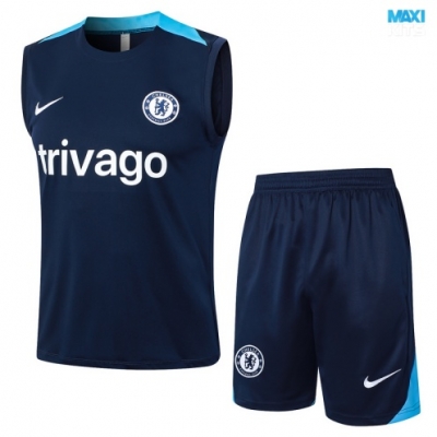 Camiseta futbol Entrenamiento Sin Mangas Chelsea + Pantalón Corto 2024/25 azul real