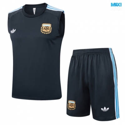 Camiseta futbol Entrenamiento Sin Mangas Argentina + Pantalón Corto 2025/26 Gris oscuro/Azul/Blanco