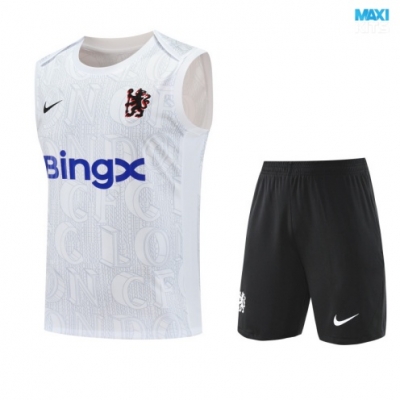 Camiseta futbol Entrenamiento Sin Mangas Chelsea + Pantalón Corto 2025/26 Blanco/negro